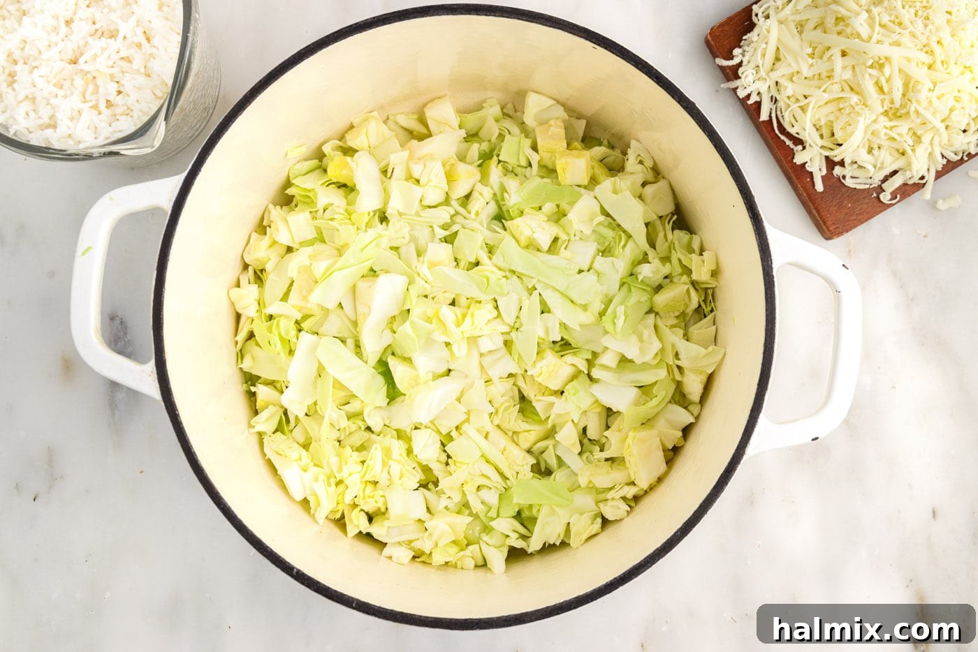 Hearty Unstuffed Cabbage Casserole 10 chopped cabbage in a large pot