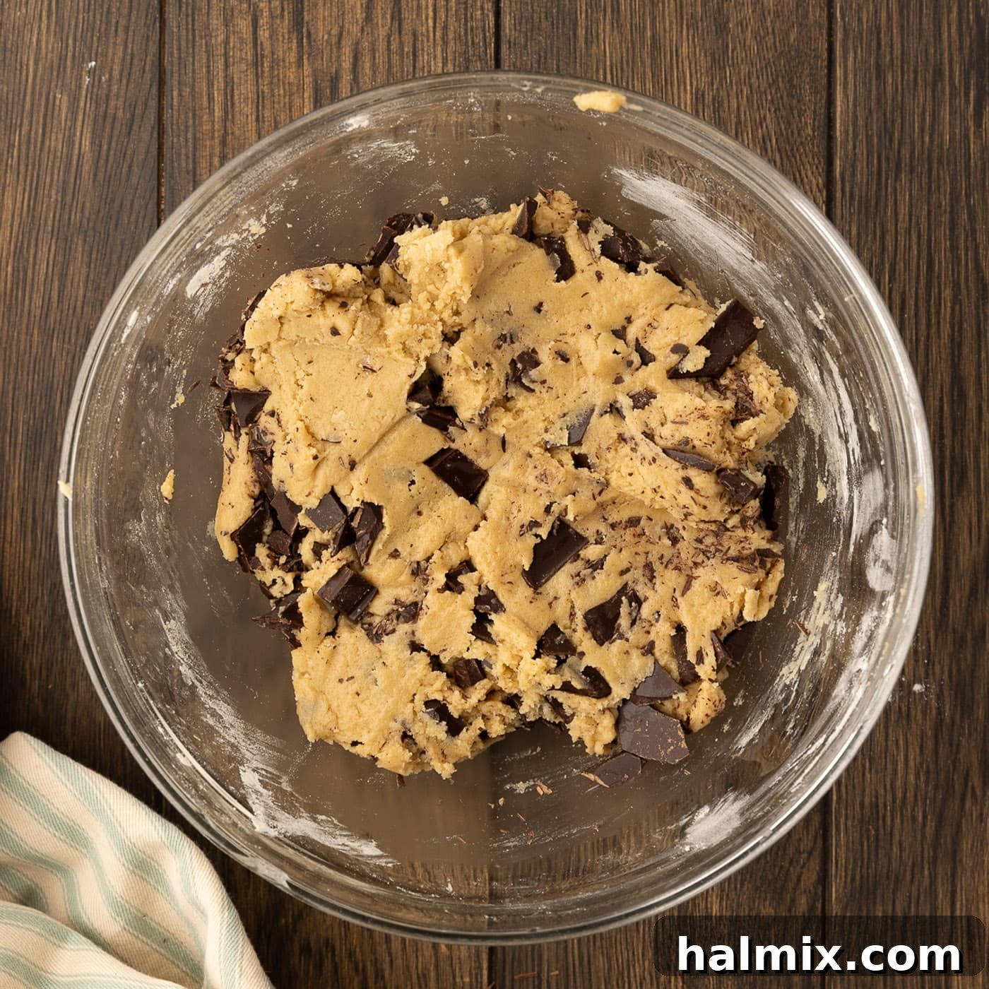 Decadent Caramel Chocolate Skillet 13 mixed chocolate chip cookie dough in a bowl