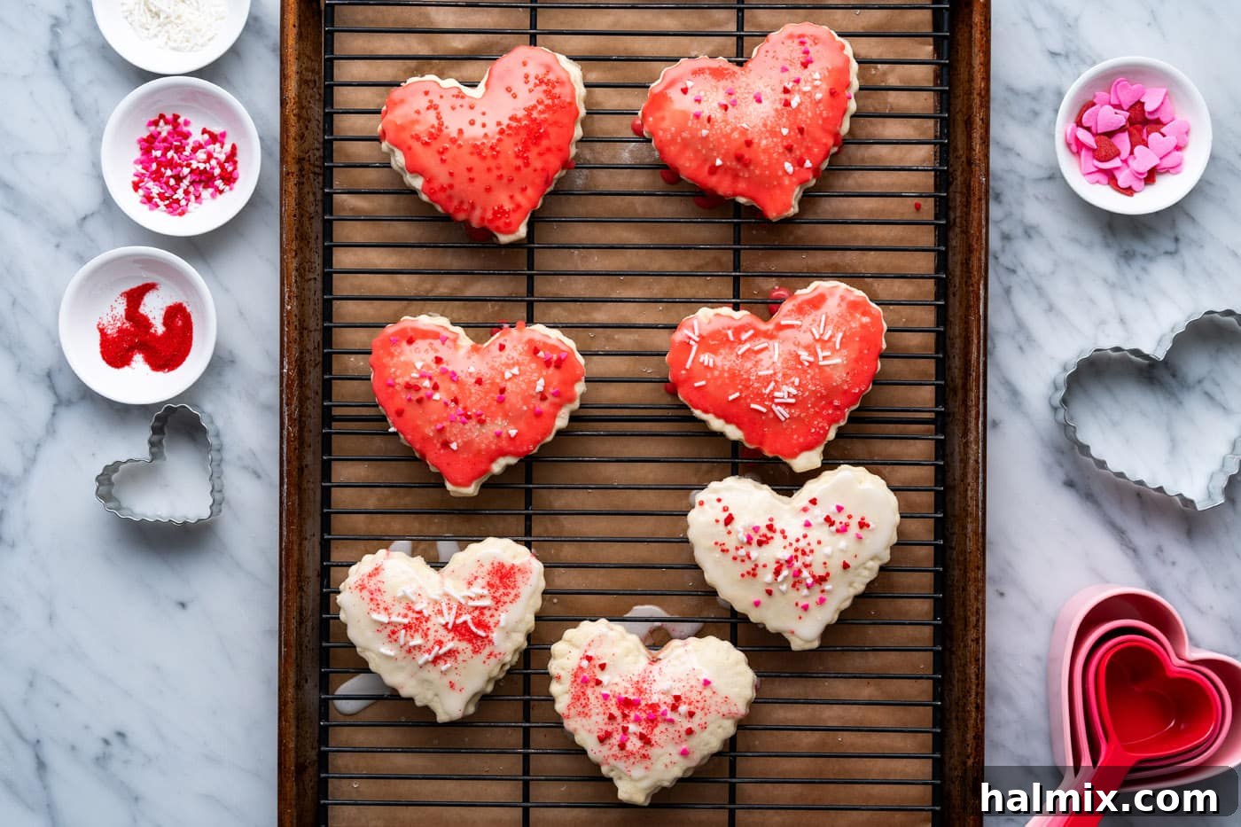 heart shaped pop tarts with sprinkles and glaze
