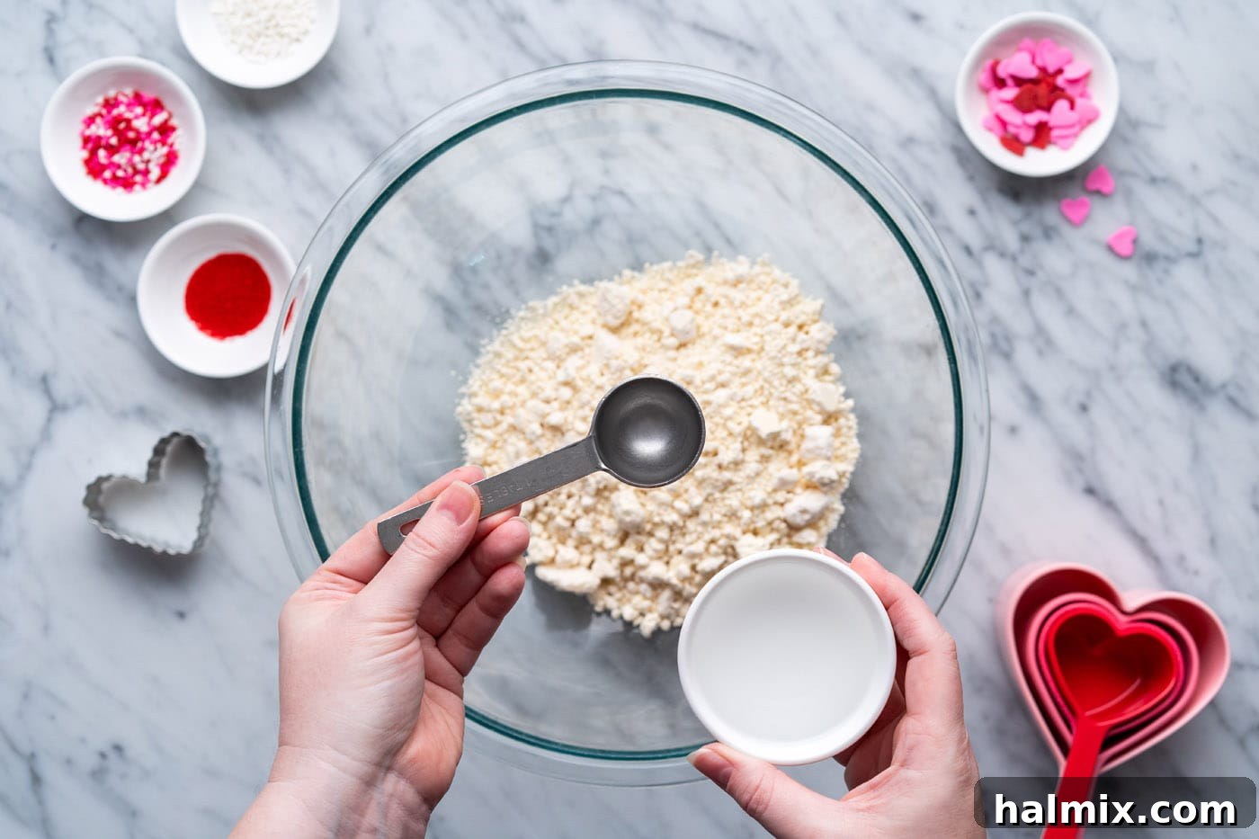 Sweetheart Pop Tarts 5 adding water to jiffy pie mix in bowl