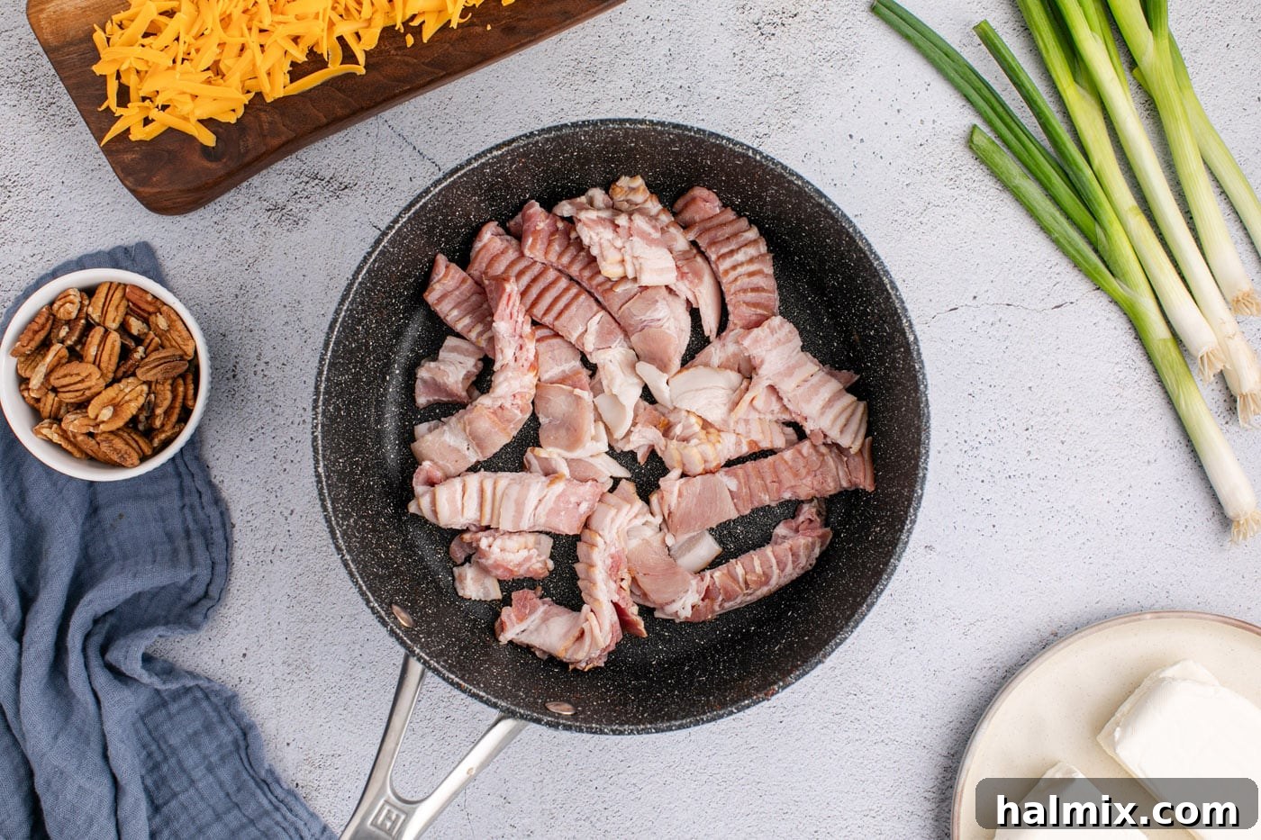 bacon strips in a skillet