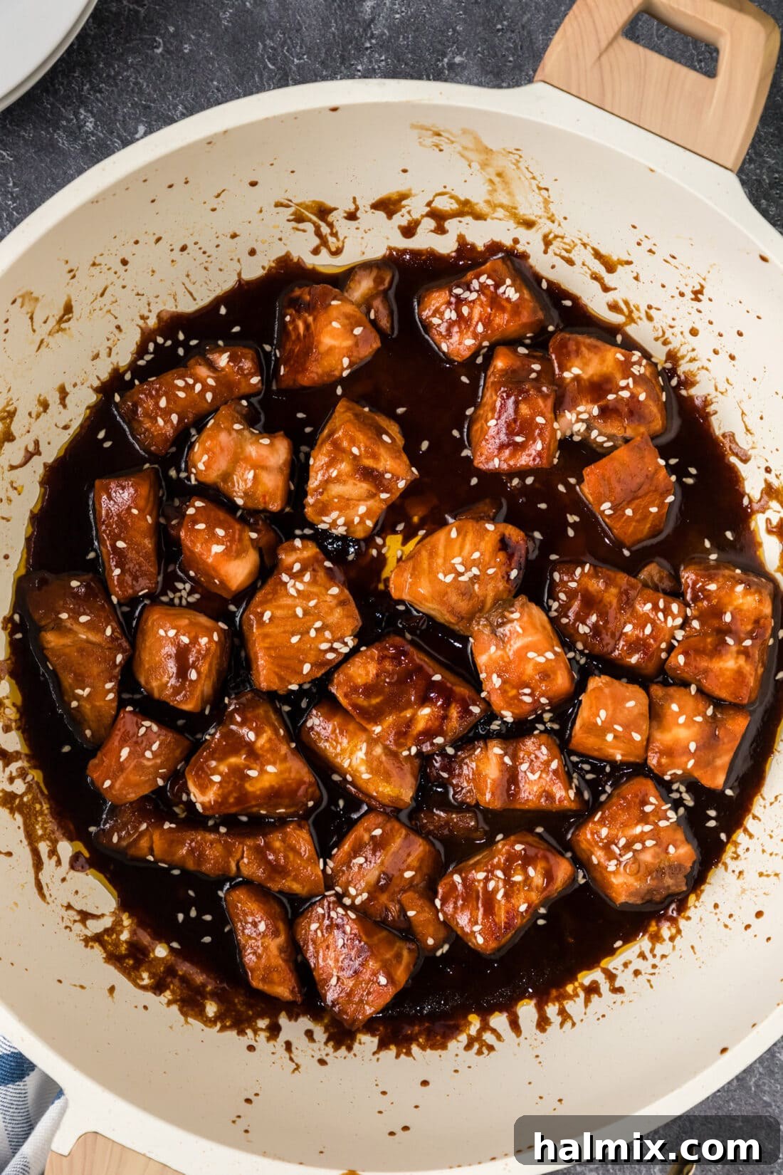 Salmon Bites in a skillet