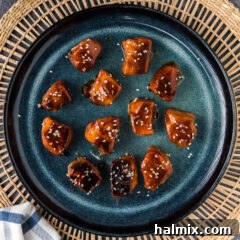 Salmon Bites on a blue plate