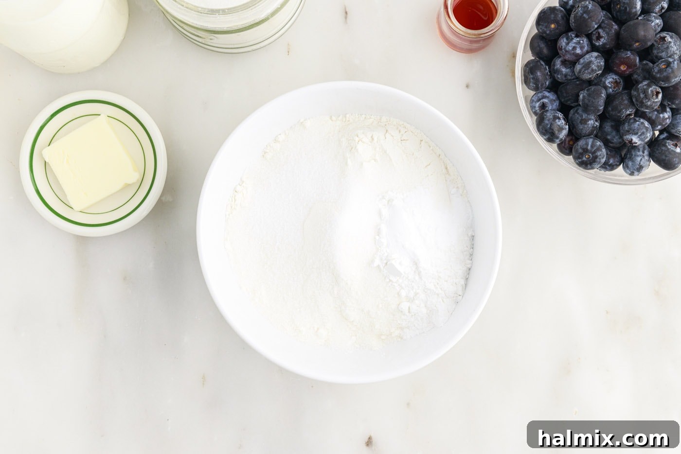 pancake dry ingredients mixed in a bowl