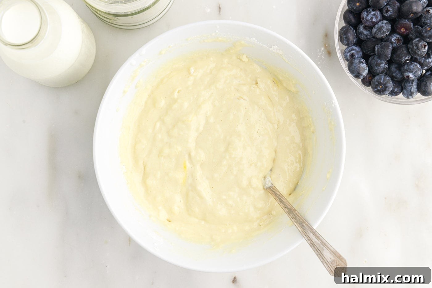 fluffy pancake batter in a bowl