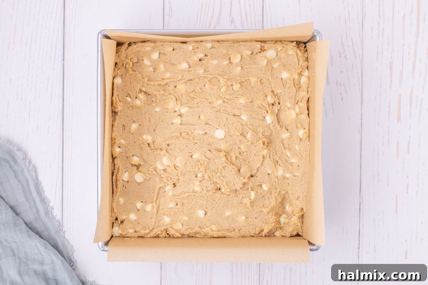 Golden Delights 11 browned butter blondie batter in a baking pan