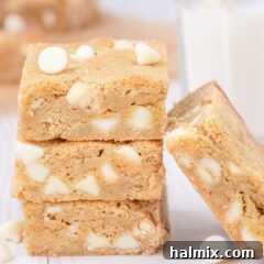 Three Blondies stacked with one resting on the side