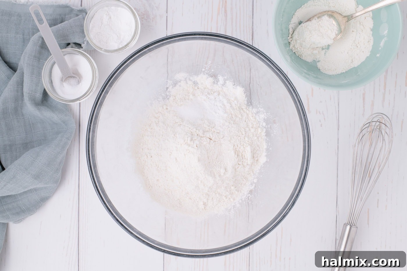 Golden Delights 6 flour, baking powder, and salt mixed in a bowl