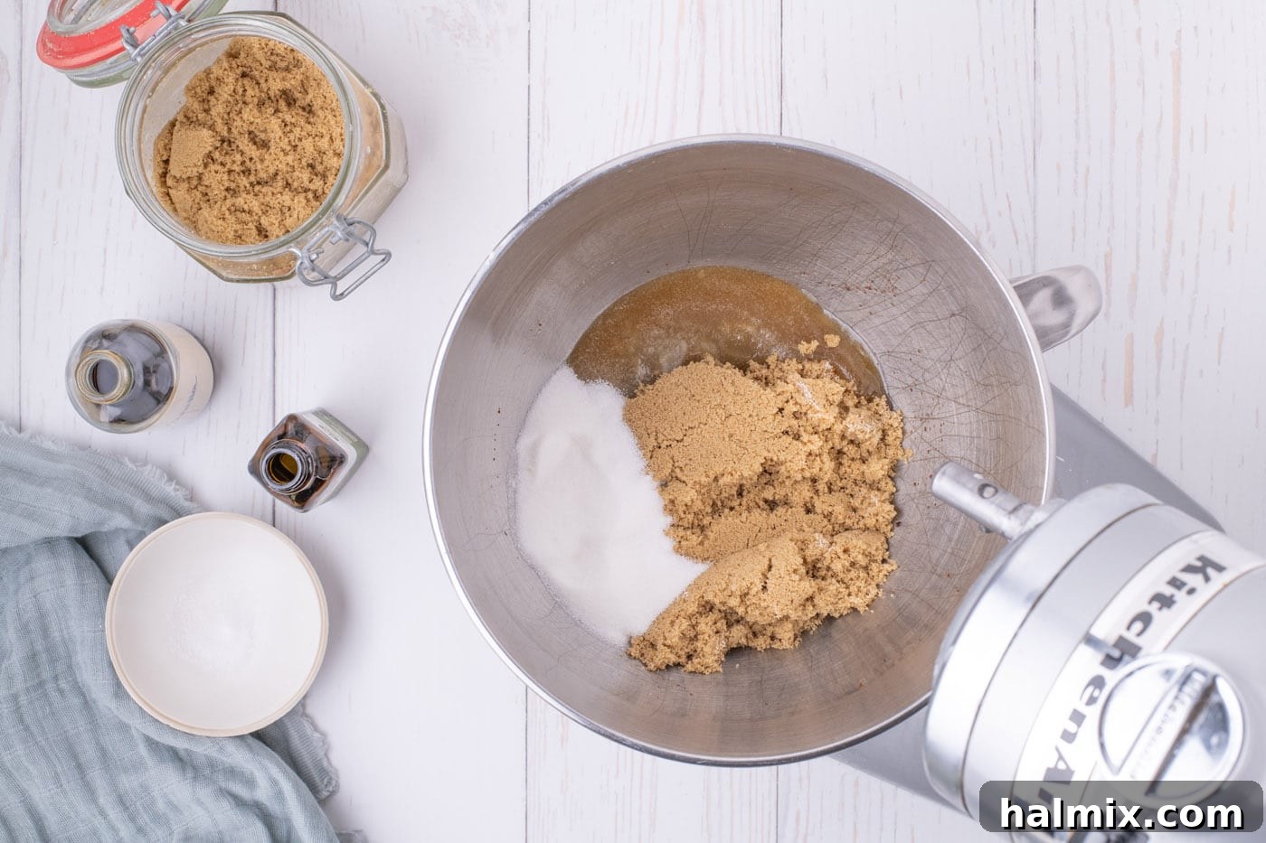 Golden Delights 7 brown sugar, granulated sugar, and browned butter in a mixing bowl