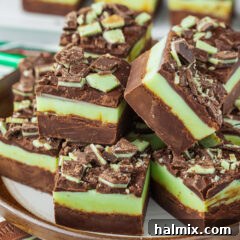 Andes Mint Fudge stacked on a plate