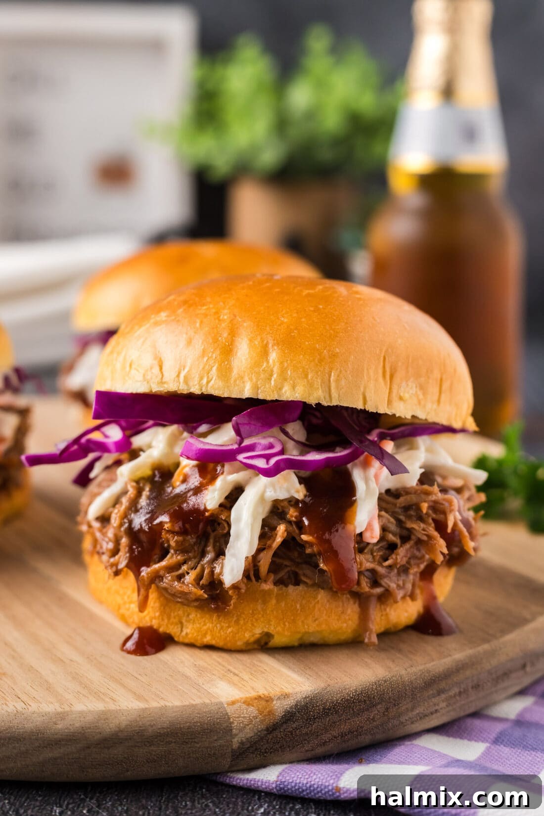 Pulled Pork Sandwich on a wooden board