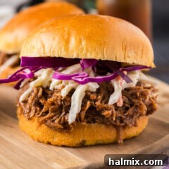 Close up photo of a Pulled Pork Sandwich