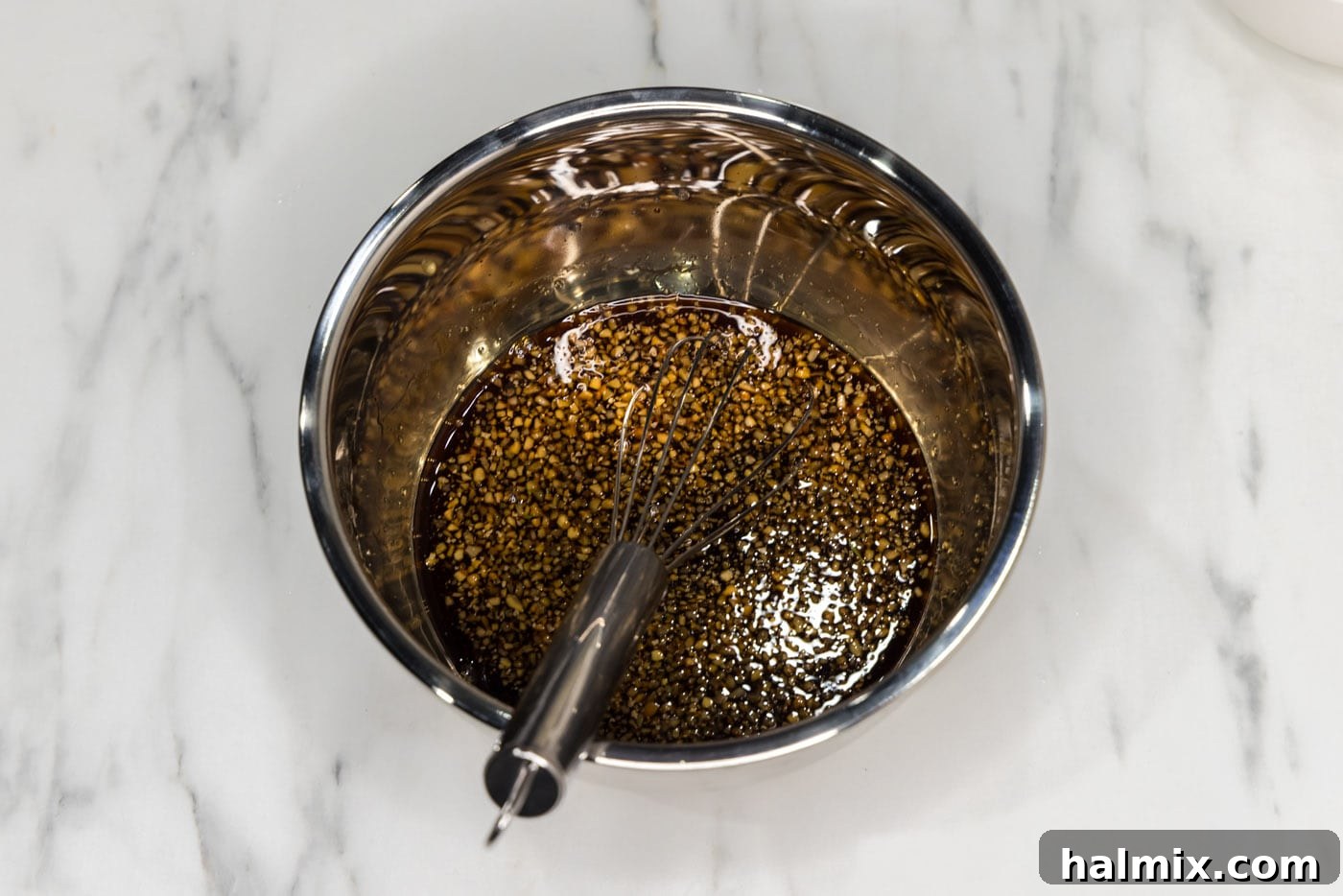 Golden Honey Garlic Shrimp 5 soy sauce, white wine vinegar, garlic, brown sugar, honey, and garlic salt whisked in a bowl