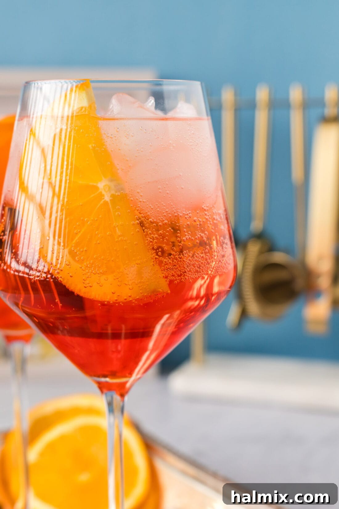 Close up photo of a Aperol Spritz