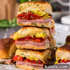 Close up photo of a stack of Italian Sliders