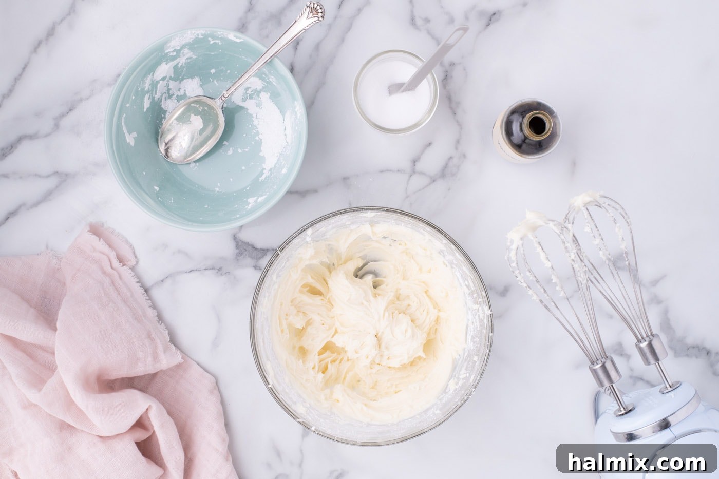 Smooth and creamy homemade cream cheese frosting ready for use