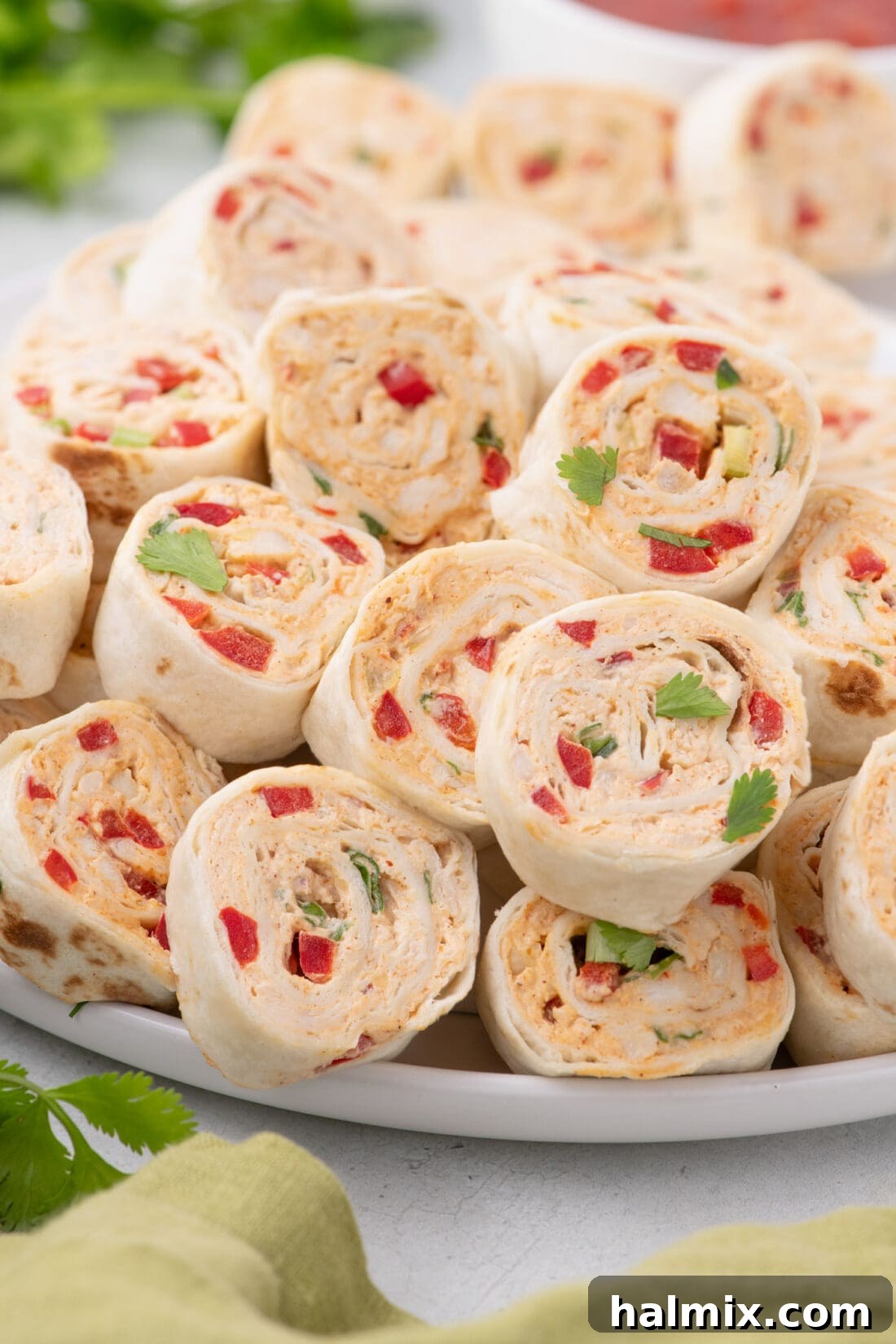 Close up photo of Mexican Pinwheels on a plate
