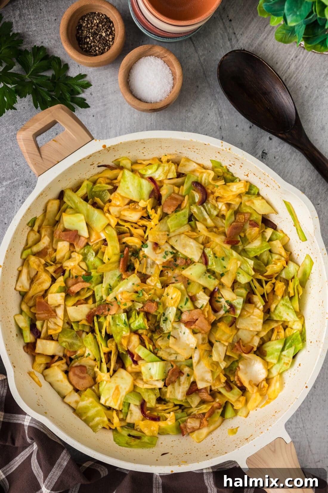 Fiery Fried Cabbage 11 Spicy Fried Cabbage in a skillet