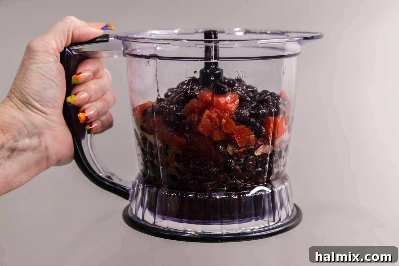 black bean taco mixture in a mini food chopper